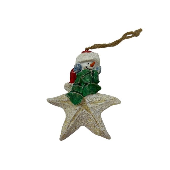 Beachy Christmas Ornaments - Snowman on a Starfish, & Snowman on a Sand Dollar - Picture 4 of 5